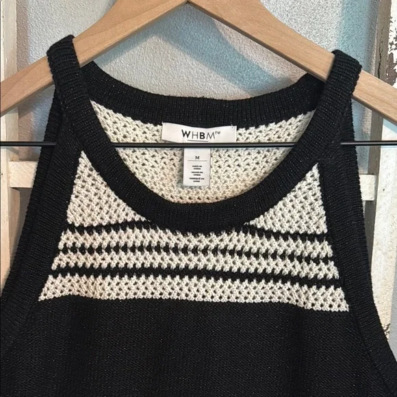 White House Black Market Ribbed Black and Cream Sweater Tank Top - Picture 2 of 12